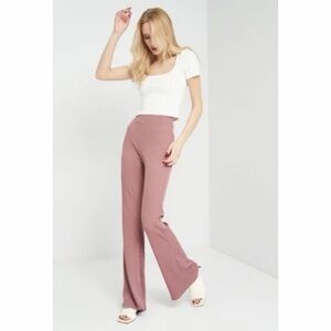 Zara mauve ribbed pants flared leggings yoga stretch relaxed loungewear comfy M